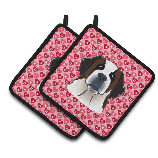 Caroline's Treasures Saint Bernard Hearts Pair of Pot Holders