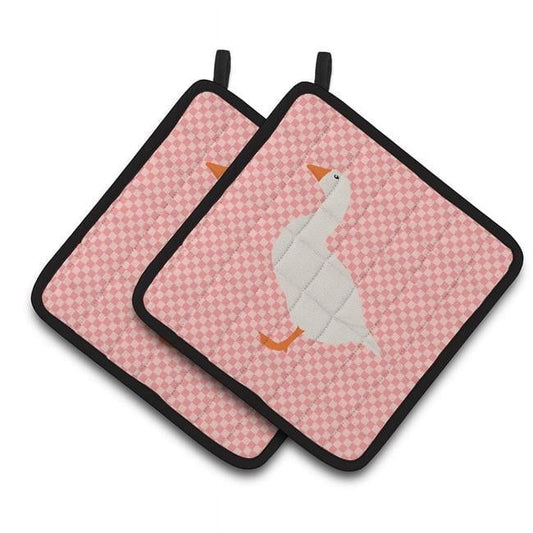 Caroline's Treasures Shire Horse Pink Check Pair of Pot Holders