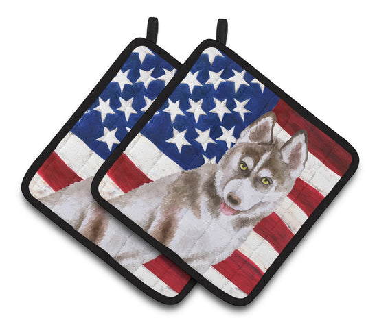 Caroline's Treasures Siberian Husky Grey Patriotic Pair of Pot Holders
