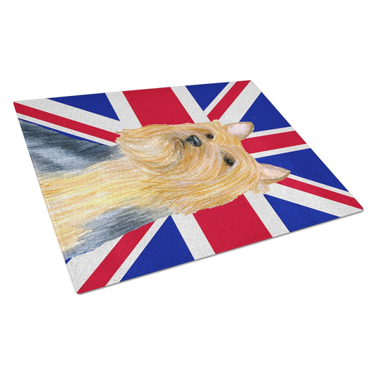 Caroline's Treasures Silky Terrier with English Union Jack British Flag Glass Cutting Board Large Size