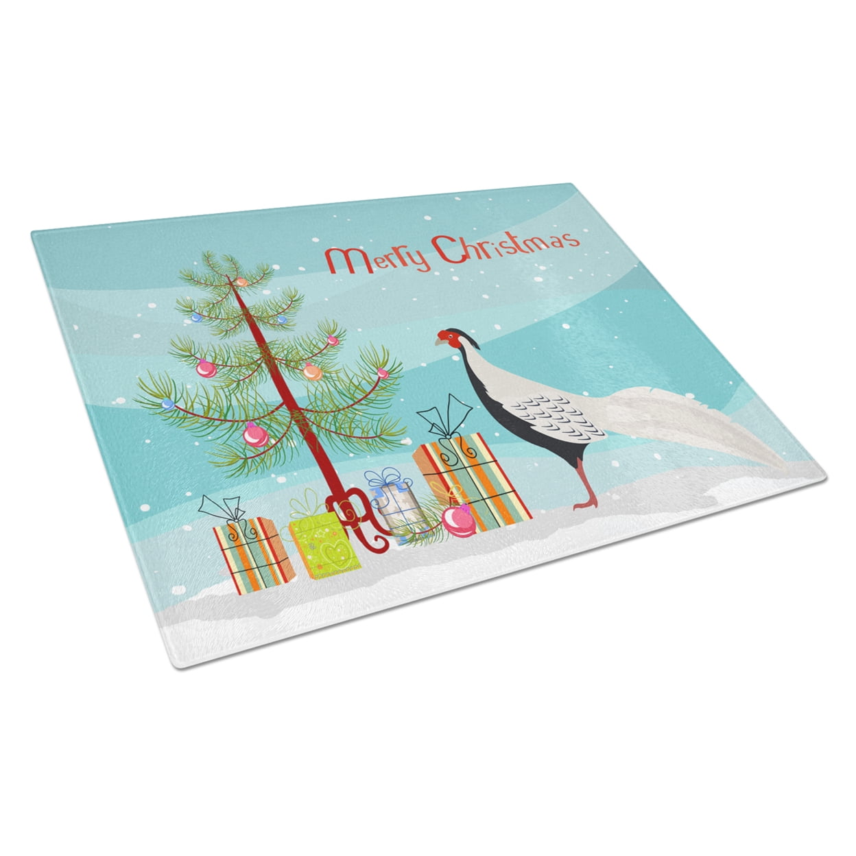 Caroline's Treasures Silver Pheasant Christmas Glass Cutting Board Large