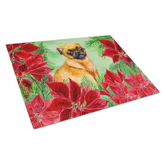 Small Brabant Griffon Poinsettas Glass Cutting Board Large