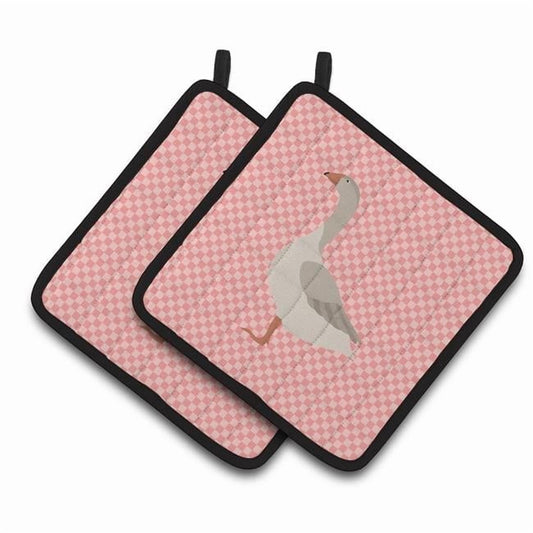 Caroline's Treasures Steinbacher Goose Pink Check Pair of Pot Holders
