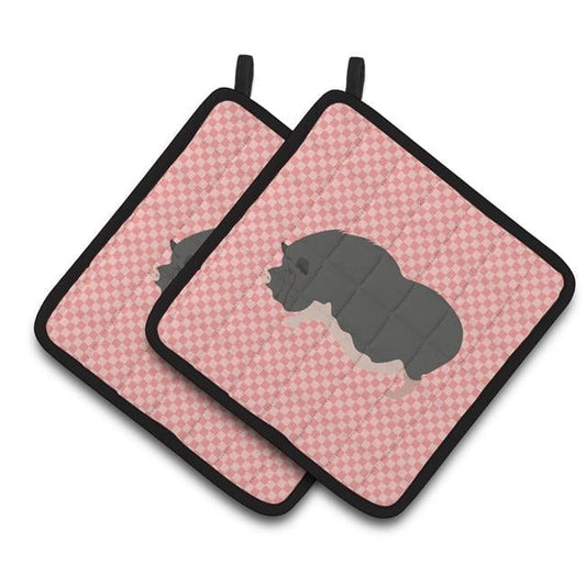 Caroline's Treasures Vietnamese Pot-Bellied Pig Pink Check Pair of Pot Holders