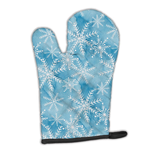 Watercolor Snowflake on Blue Oven Mitt