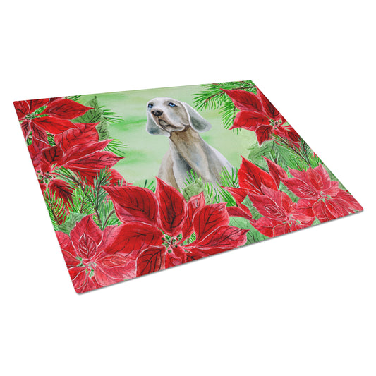 Weimaraner Poinsettas Glass Cutting Board Large