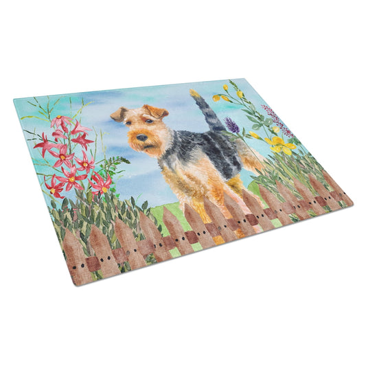 Caroline's Treasures Welsh Terrier Spring Glass Cutting Board Large