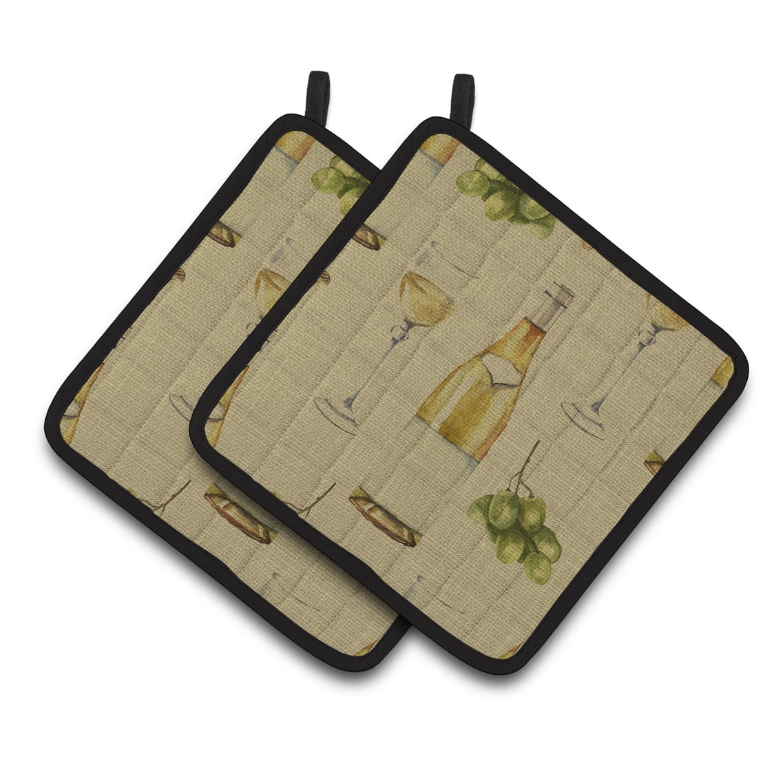 White Wine on Linen Pair of Pot Holders
