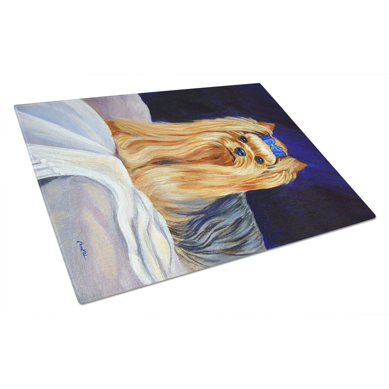 Caroline's Treasures Yorkie Glass Cutting Board Large