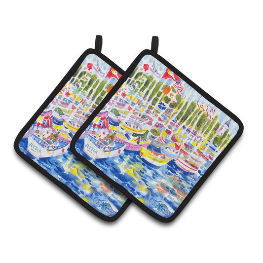 Bunch of boats at Harbour Pair of Pot Holders
