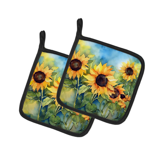 Carolines Treasures 7.5 x 7.5 in. Sunflowers in Watercolor Pot Holders - Set of 2