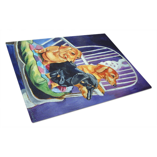 Carolines Treasures 7025LCB Dachshund Two Red and a Black and Tan Glass Cutting Board Large, 12H x 16W, multicolor