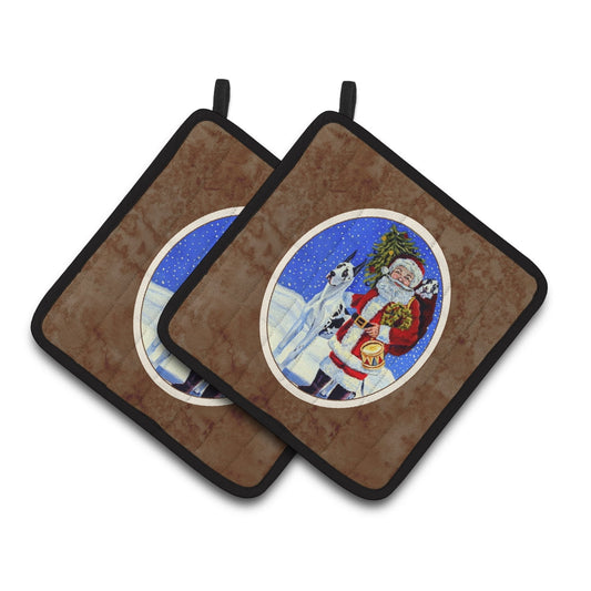 Carolines Treasures 7083PTHD Harlequin Great Dane with Santa Claus Pair of Pot Holders , 7.5HX7.5W, multicolor