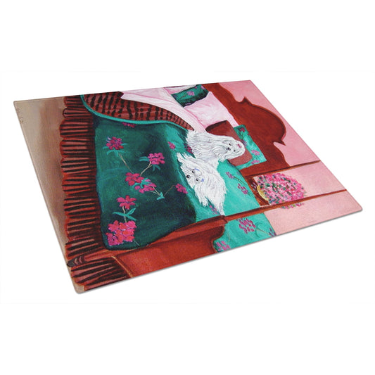 Carolines Treasures 7110LCB Maltese Waiting on Mom Glass Cutting Board Large, 12H x 16W, multicolor