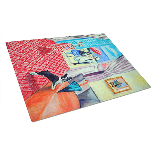 Carolines Treasures 7120LCB Lady with her Boston Terrier Glass Cutting Board Large, 12H x 16W, multicolor