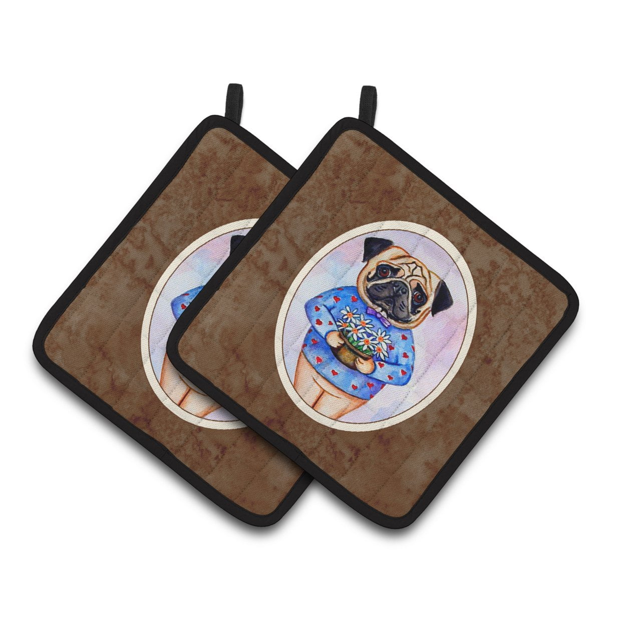 Carolines Treasures 7132PTHD Pug Valentines Hearts Pair of Pot Holders , 7.5HX7.5W, multicolor