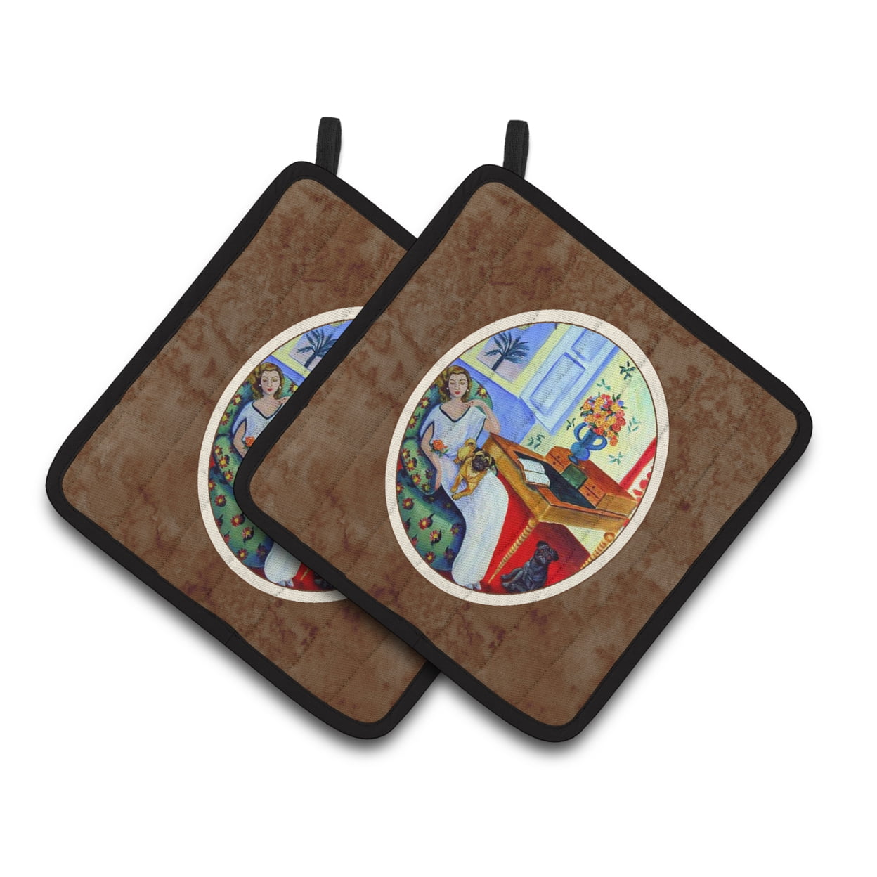 Carolines Treasures 7166PTHD Lady with her Pug Pair of Pot Holders  7.5HX7.5W multicolor