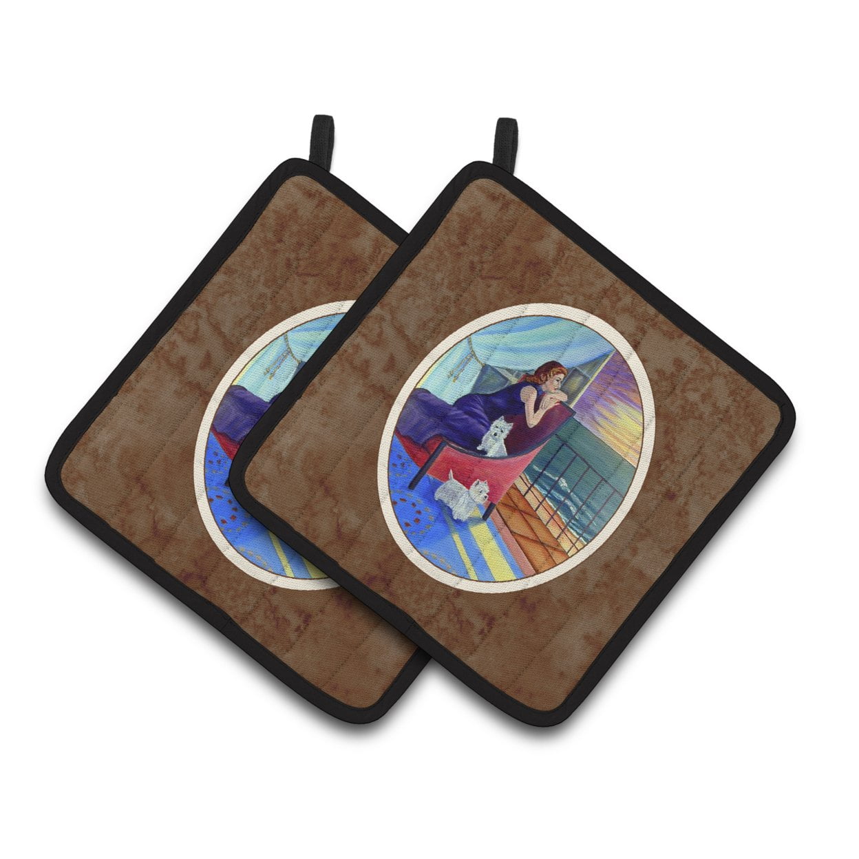 Carolines Treasures 7167PTHD Lady with her Westie Pair of Pot Holders 7.5HX7.5W multicolor
