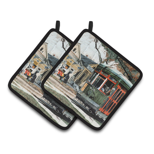 Carolines Treasures 8108PTHD New Orleans Street Car Pair of Pot Holders, 7.5HX7.5W, multicolor