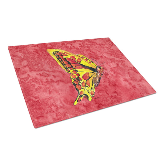 Carolines Treasures 8862LCB Butterfly on Red Glass Cutting Board Large, 12H x 16W, multicolor