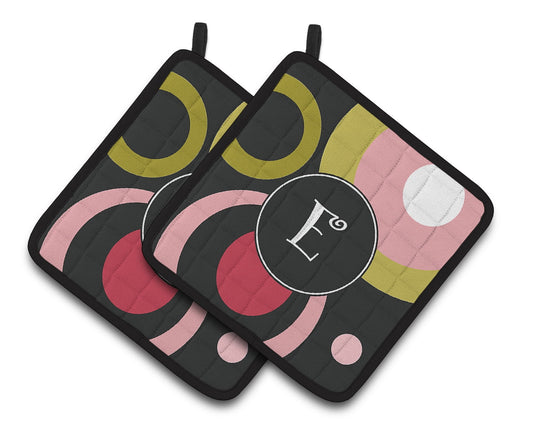 Carolines Treasures AM1001-EPTHD Letter E Monogram - Retro in Black Pair of Pot Holders 7.5HX7.5W multicolor