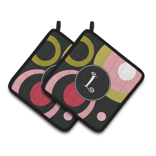 Carolines Treasures AM1001-LPTHD Letter L Monogram - Retro in Black Pair of Pot Holders , 7.5HX7.5W, multicolor