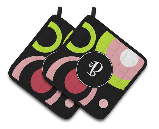 Carolines Treasures AM1002-BPTHD Letter B Monogram - Retro in Black Pair of Pot Holders , 7.5HX7.5W, multicolor