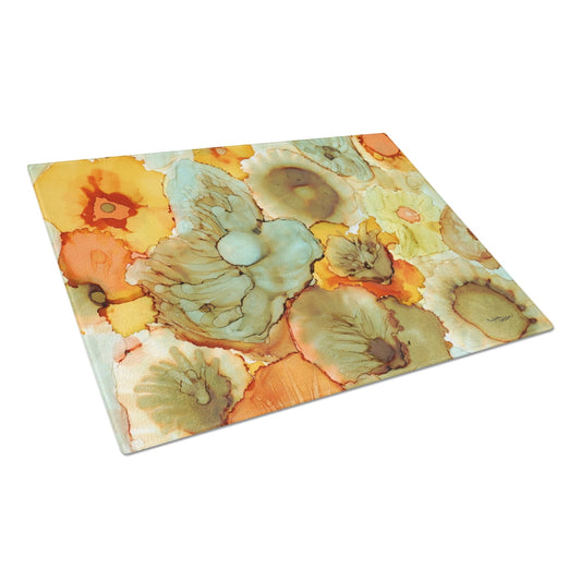 Carolines Treasures Abstract Flowers Teal and Orange Glass Cutting Board Large 12H x 16W multicolor