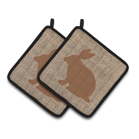 Carolines Treasures BB1002-BL-BN-PTHD Rabbit Faux Burlap and Brown Pair of Pot Holders , 7.5HX7.5W, multicolor