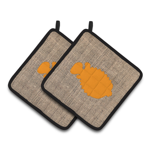 Fish - Blowfish Faux Burlap and Orange Pair of Pot Holders