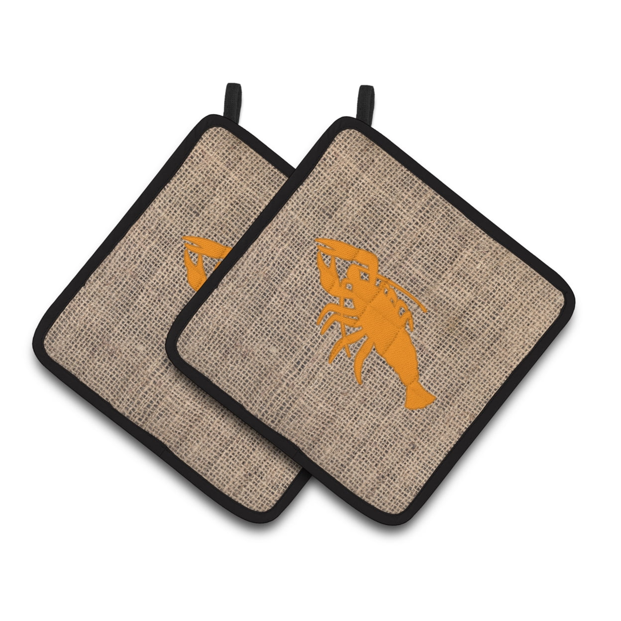 Carolines Treasures BB1028-BL-OR-PTHD Lobster Faux Burlap and Orange Pair of Pot Holders , 7.5HX7.5W, multicolor
