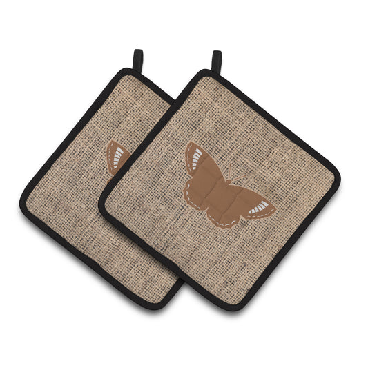 Carolines Treasures BB1029-BL-BN-PTHD Butterfly Faux Burlap and Brown Pair of Pot Holders , 7.5HX7.5W, multicolor
