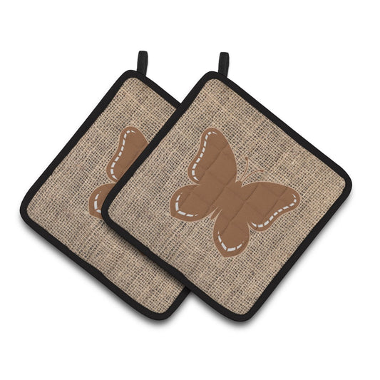 Carolines Treasures BB1035-BL-BN-PTHD Butterfly Faux Burlap and Brown Pair of Pot Holders , 7.5HX7.5W, multicolor