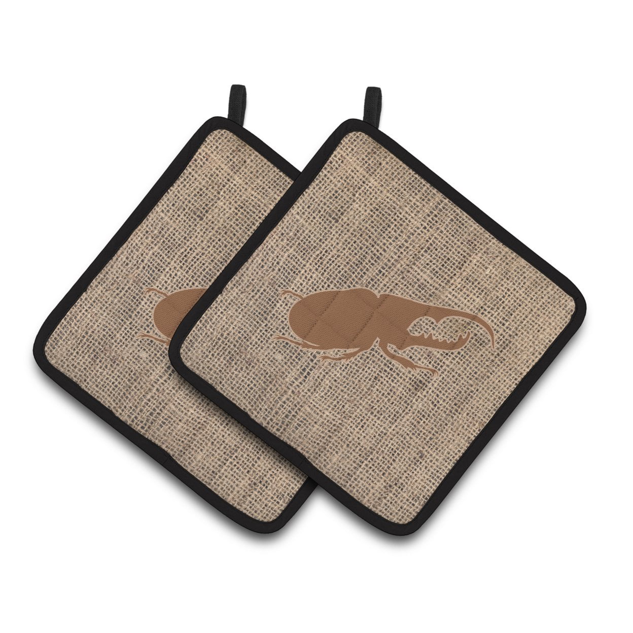 Carolines Treasures BB1056-BL-BN-PTHD Beetle Faux Burlap and Brown   Pair of Pot Holders  7.5HX7.5W multicolor