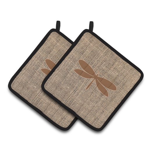 Carolines Treasures BB1061-BL-BN-PTHD Moth Faux Burlap and Brown Pair of Pot Holders , 7.5HX7.5W, multicolor