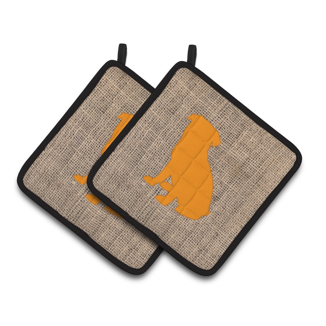 Pug Faux Burlap and Orange Pair of Pot Holders
