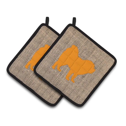 Carolines Treasures BB1106-BL-OR-PTHD Chow Chow Faux Burlap and Orange Pair of Pot Holders , 7.5HX7.5W, multicolor