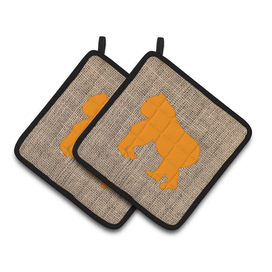Carolines Treasures BB1129-BL-OR-PTHD Gorilla Faux Burlap and Orange Pair of Pot Holders 7.5HX7.5W multicolor