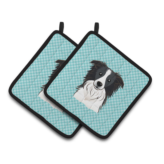 Carolines Treasures BB1179PTHD Checkerboard Blue Border Collie Pair of Pot Holders , 7.5HX7.5W, multicolor