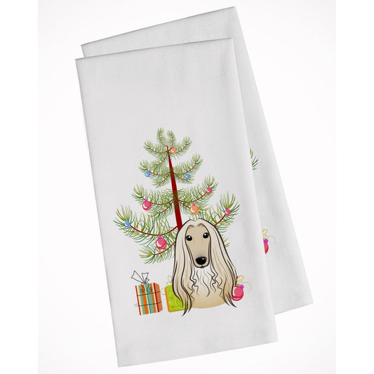 Carolines Treasures BB1616WTKT Christmas Tree and Afghan Hound White Kitchen Towel Set of 2 Dish Towels 19 X 25"