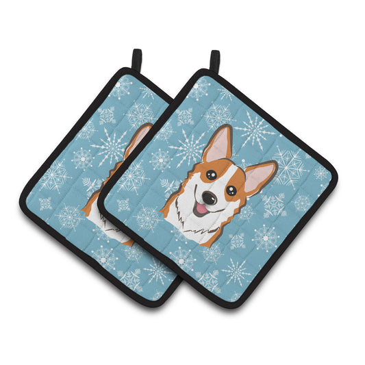 Carolines Treasures BB1688PTHD Snowflake Red Corgi Pair of Pot Holders , 7.5HX7.5W, multicolor