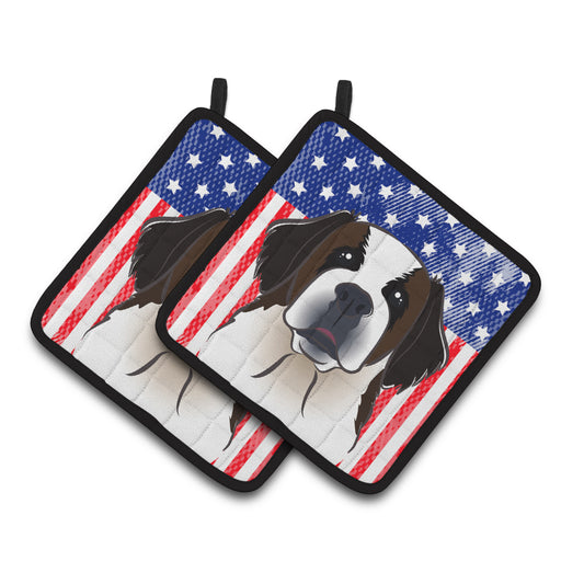 Carolines Treasures BB2176PTHD Flag and Saint Bernard Pair of Pot Holders , 7.5HX7.5W, multicolor