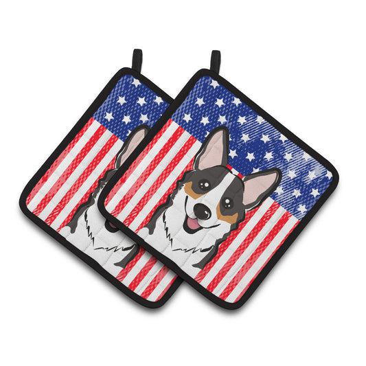 American Flag and Tricolor Corgi Pair of Pot Holders