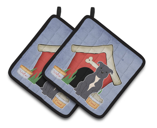 Dog House Collection Staffordshire Bull Terrier Blue Pair of Pot Holders