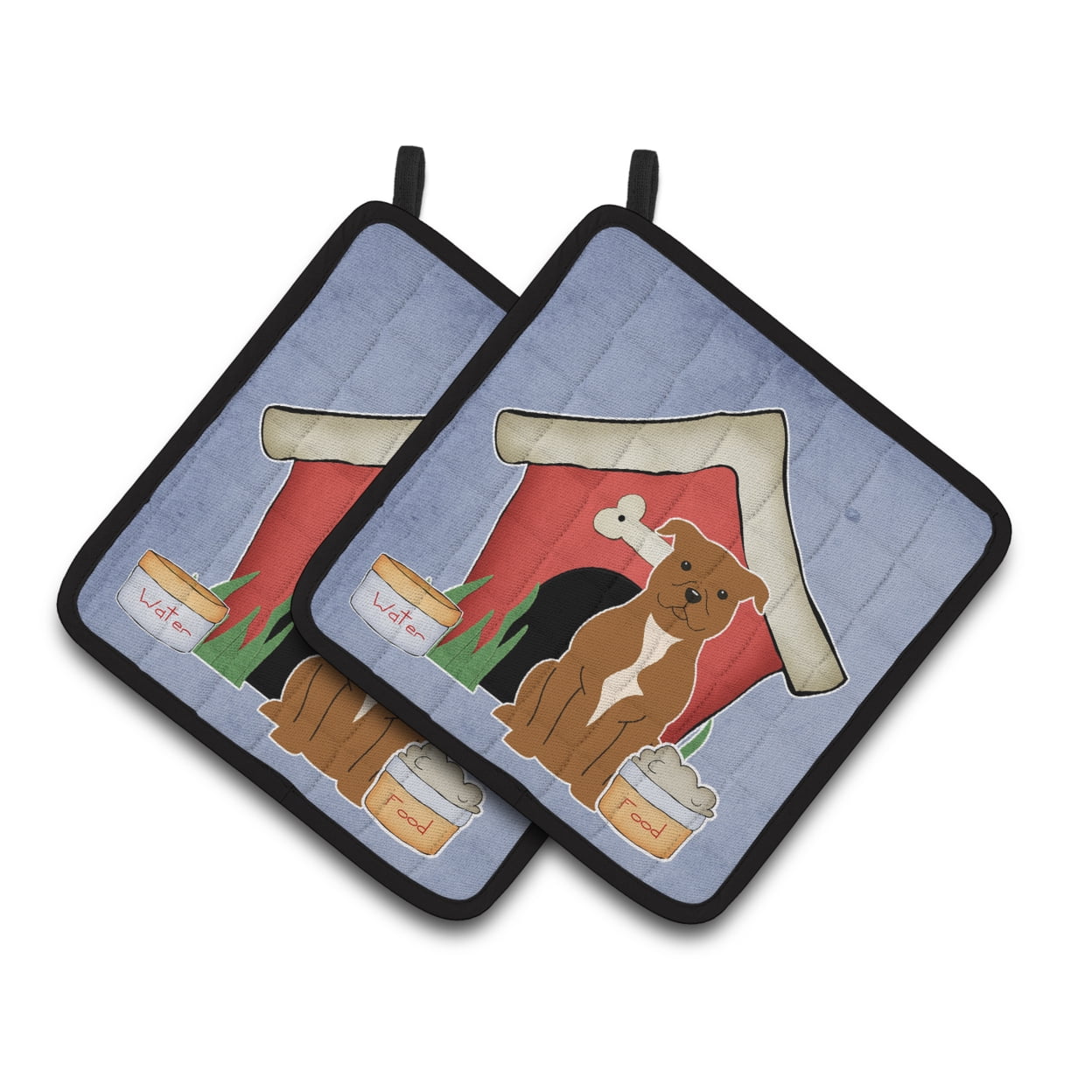 Carolines Treasures BB2801PTHD Dog House Collection Staffordshire Bull Terrier Brown Pair of Pot Holders  7.5HX7.5W
