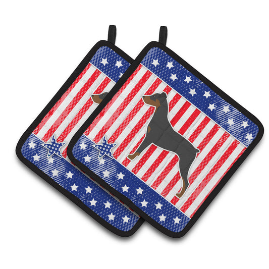 USA Patriotic German Pinscher Pair of Pot Holders