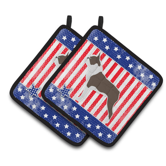 Carolines Treasures BB3344PTHD USA Patriotic Boston Terrier Pair of Pot Holders  7.5HX7.5W multicolor