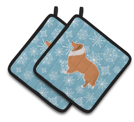 Carolines Treasures BB3516PTHD Winter Snowflake Collie Pair of Pot Holders , 7.5HX7.5W, multicolor