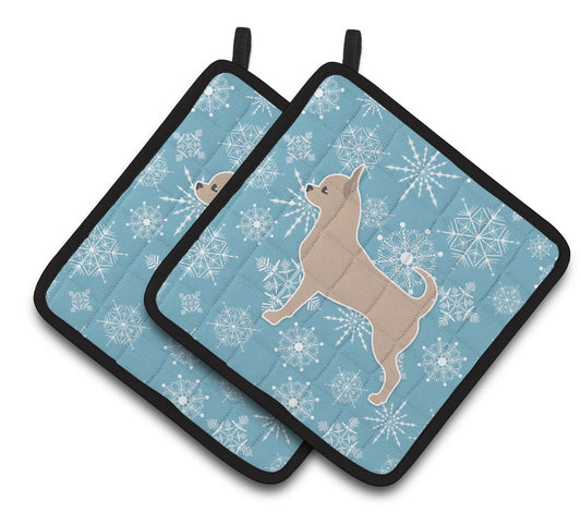 Carolines Treasures BB3550PTHD Winter Snowflake Chihuahua Pair of Pot Holders 7.5HX7.5W multicolor