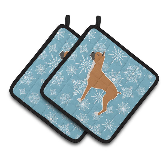 Carolines Treasures BB3553PTHD Winter Snowflake Boxer Pair of Pot Holders , 7.5HX7.5W, multicolor